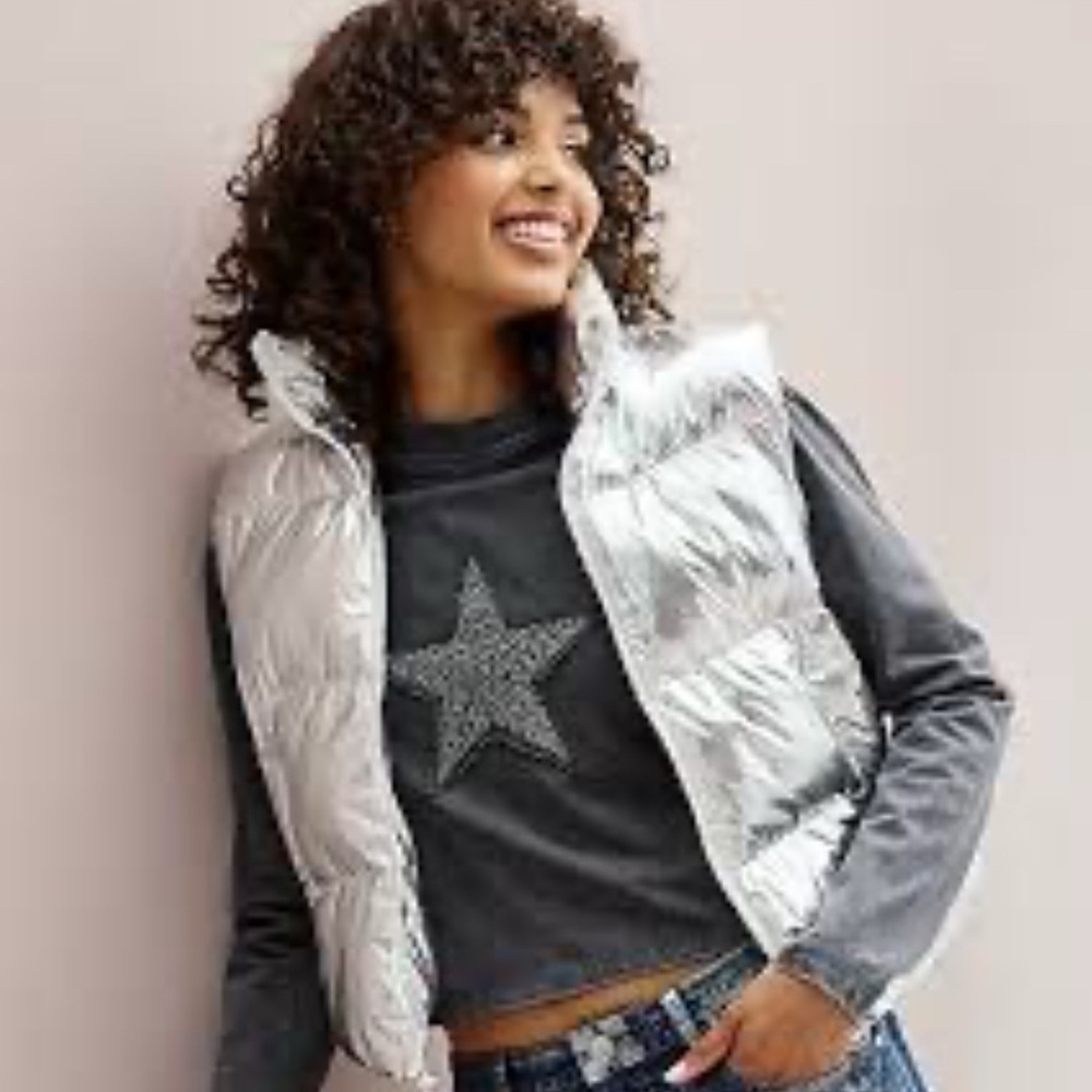 A New Day Shiny Silver Puffer Vest - Picture 6 of 6
